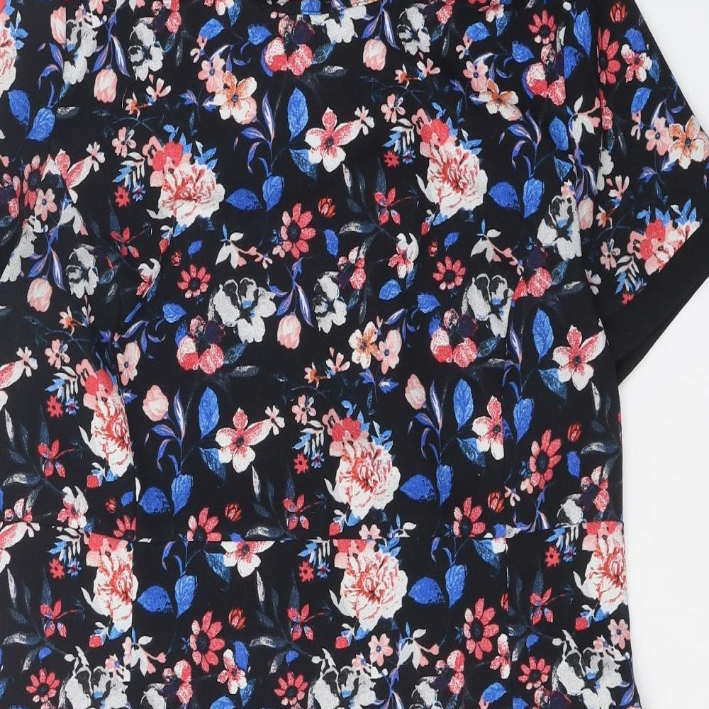 George Womens Black Floral Viscose Shift One Size Round Neck Zip