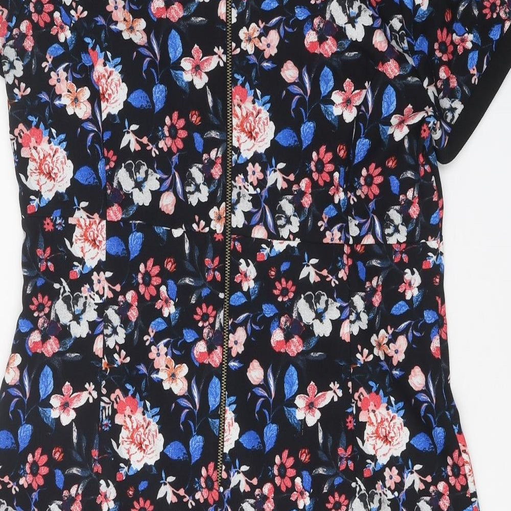 George Womens Black Floral Viscose Shift One Size Round Neck Zip