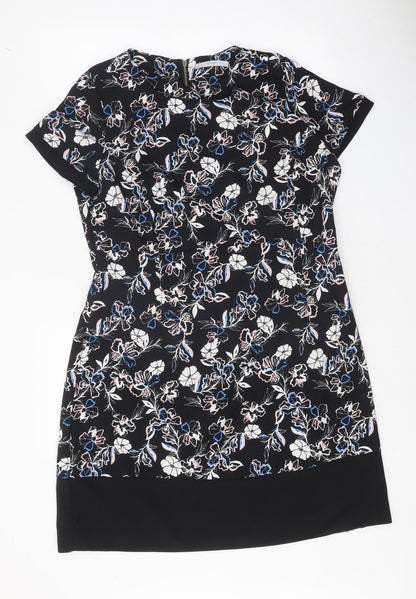 George Womens Black Floral Viscose Shift One Size Round Neck Zip