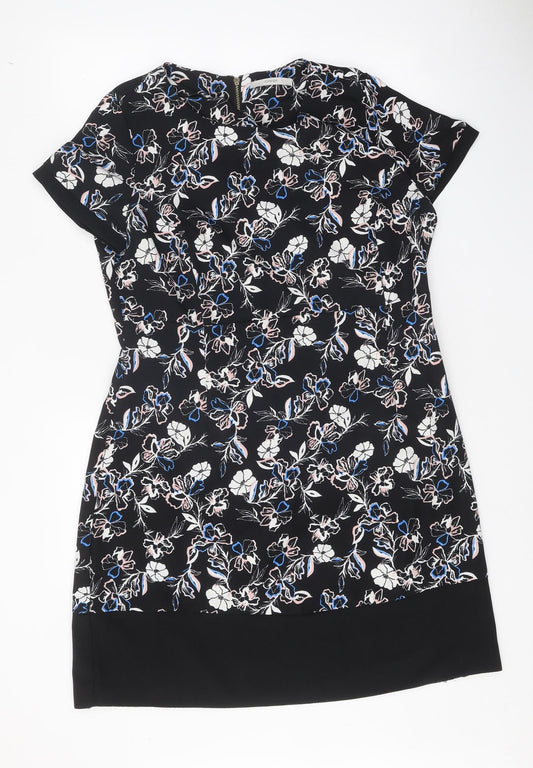 George Womens Black Floral Viscose Shift One Size Round Neck Zip