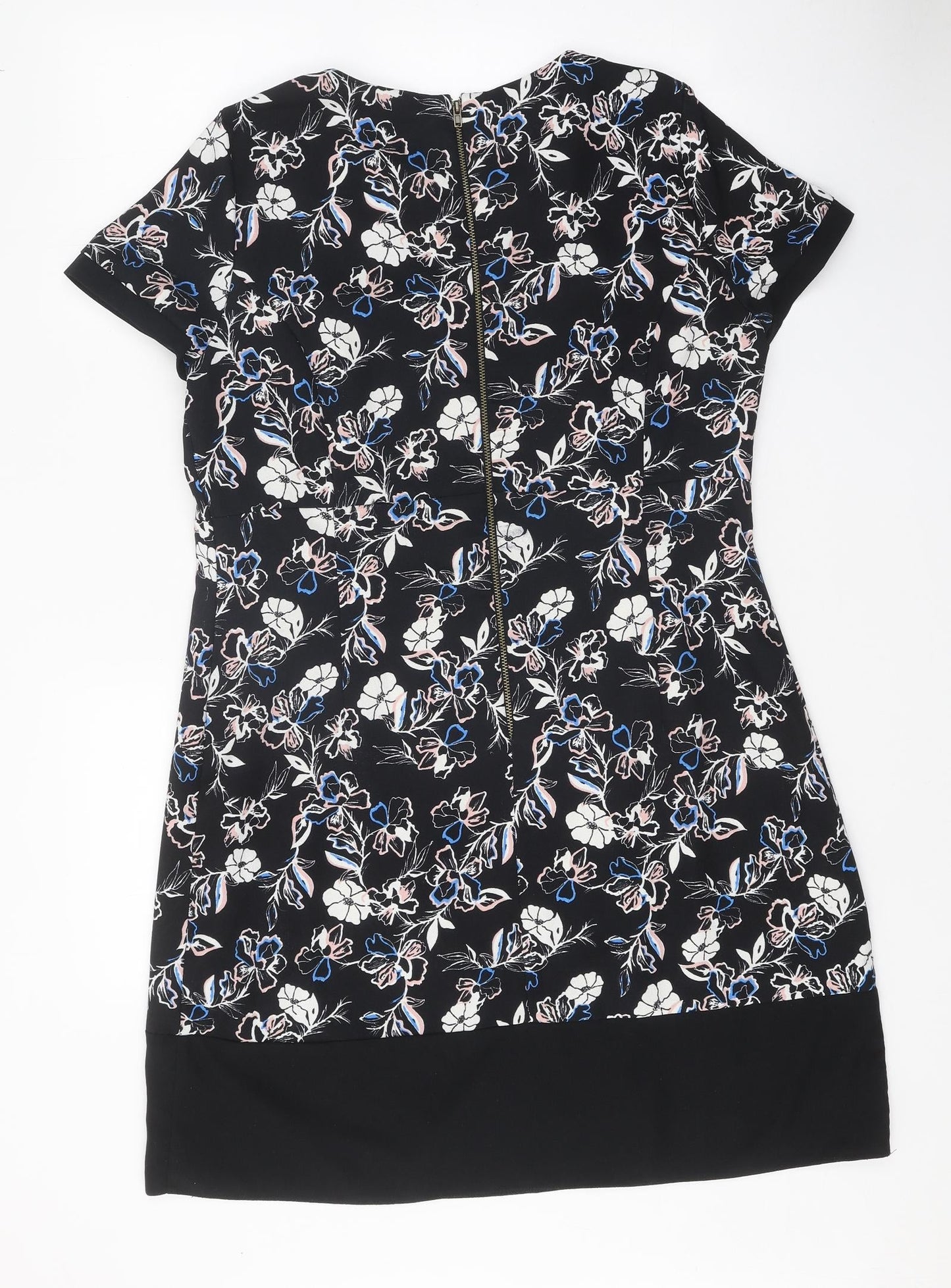 George Womens Black Floral Viscose Shift One Size Round Neck Zip