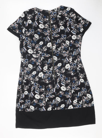 George Womens Black Floral Viscose Shift One Size Round Neck Zip