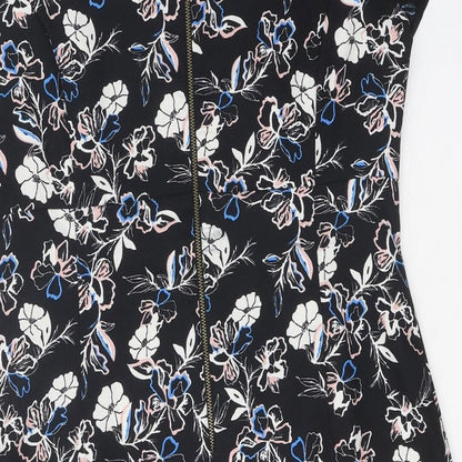 George Womens Black Floral Viscose Shift One Size Round Neck Zip