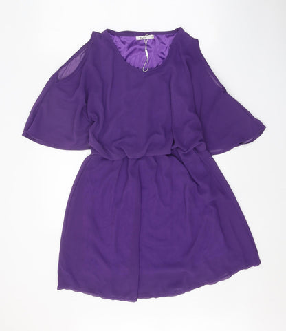 Katie Womens Purple Rayon A-Line Size S Round Neck Pullover - Cold Shoulder