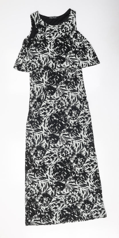 Select Womens Black Floral Viscose Fit & Flare Size 8 Round Neck Pullover