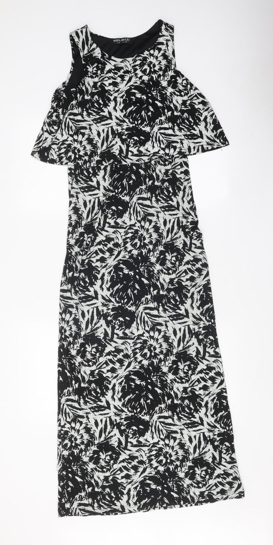 Select Womens Black Floral Viscose Fit & Flare Size 8 Round Neck Pullover