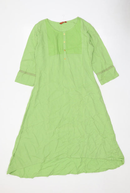 Span Womens Green Polyester A-Line Size S Round Neck Pullover