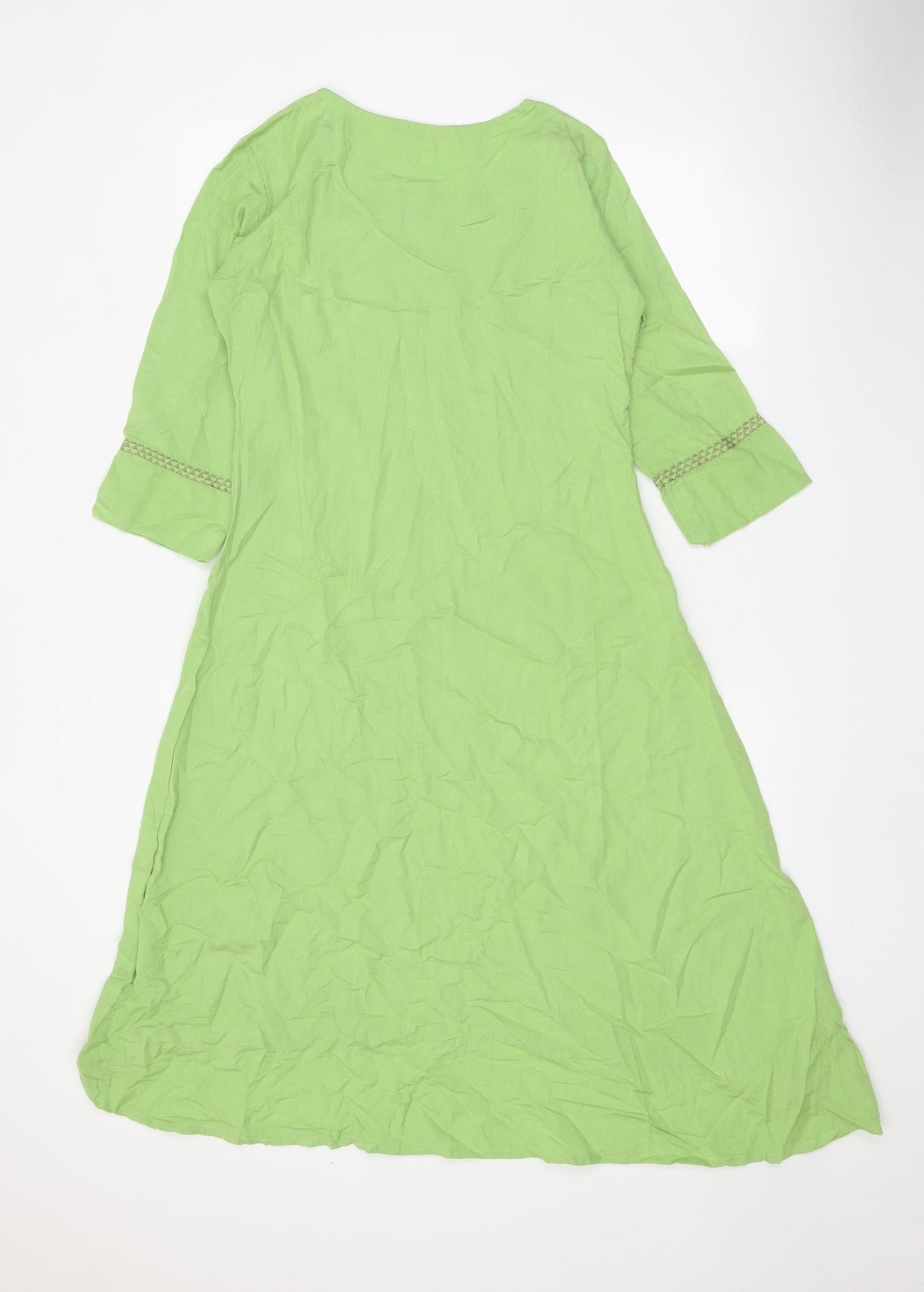 Span Womens Green Polyester A-Line Size S Round Neck Pullover