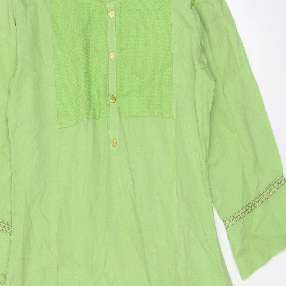 Span Womens Green Polyester A-Line Size S Round Neck Pullover