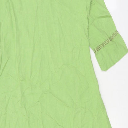 Span Womens Green Polyester A-Line Size S Round Neck Pullover