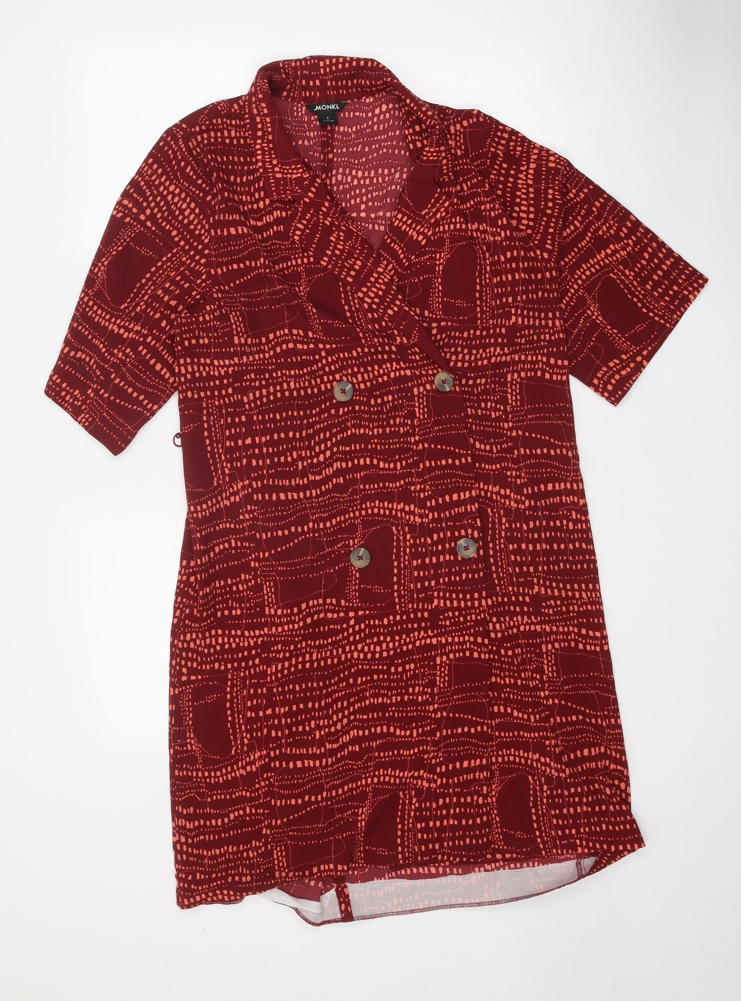 Monki Womens Red Geometric Polyester Shift Size S Collared Button