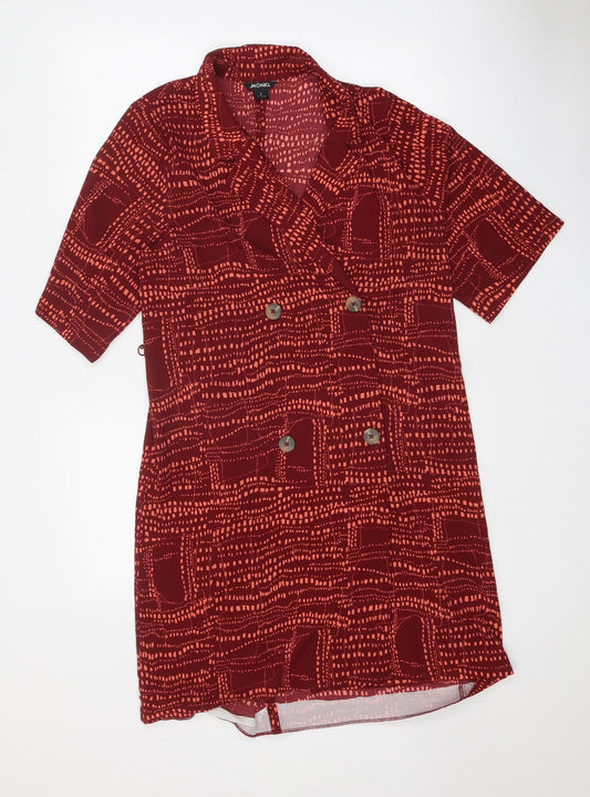 Monki Womens Red Geometric Polyester Shift Size S Collared Button