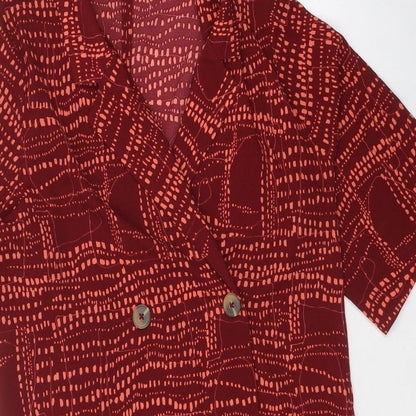 Monki Womens Red Geometric Polyester Shift Size S Collared Button