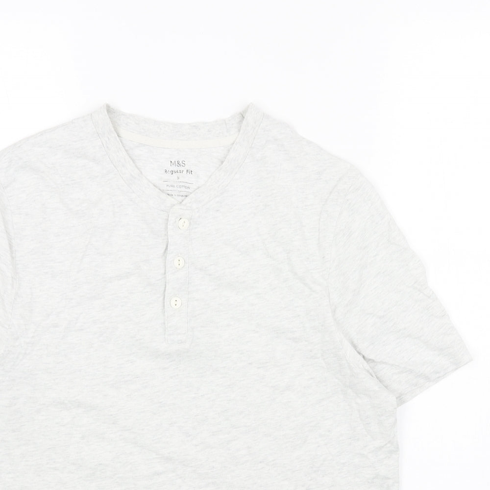 Marks and Spencer Mens Grey Cotton T-Shirt Size S Round Neck