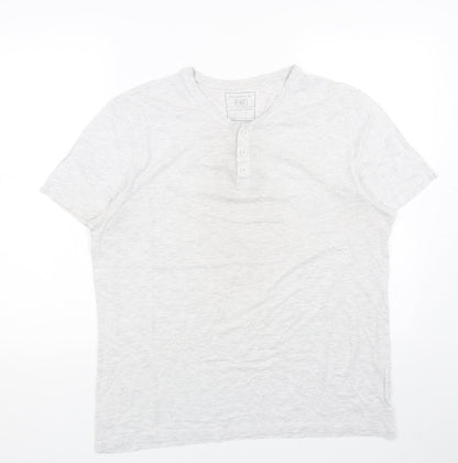 F&F Girls Grey Cotton Basic T-Shirt Size L V-Neck Button