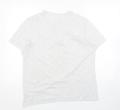F&F Girls Grey Cotton Basic T-Shirt Size L V-Neck Button