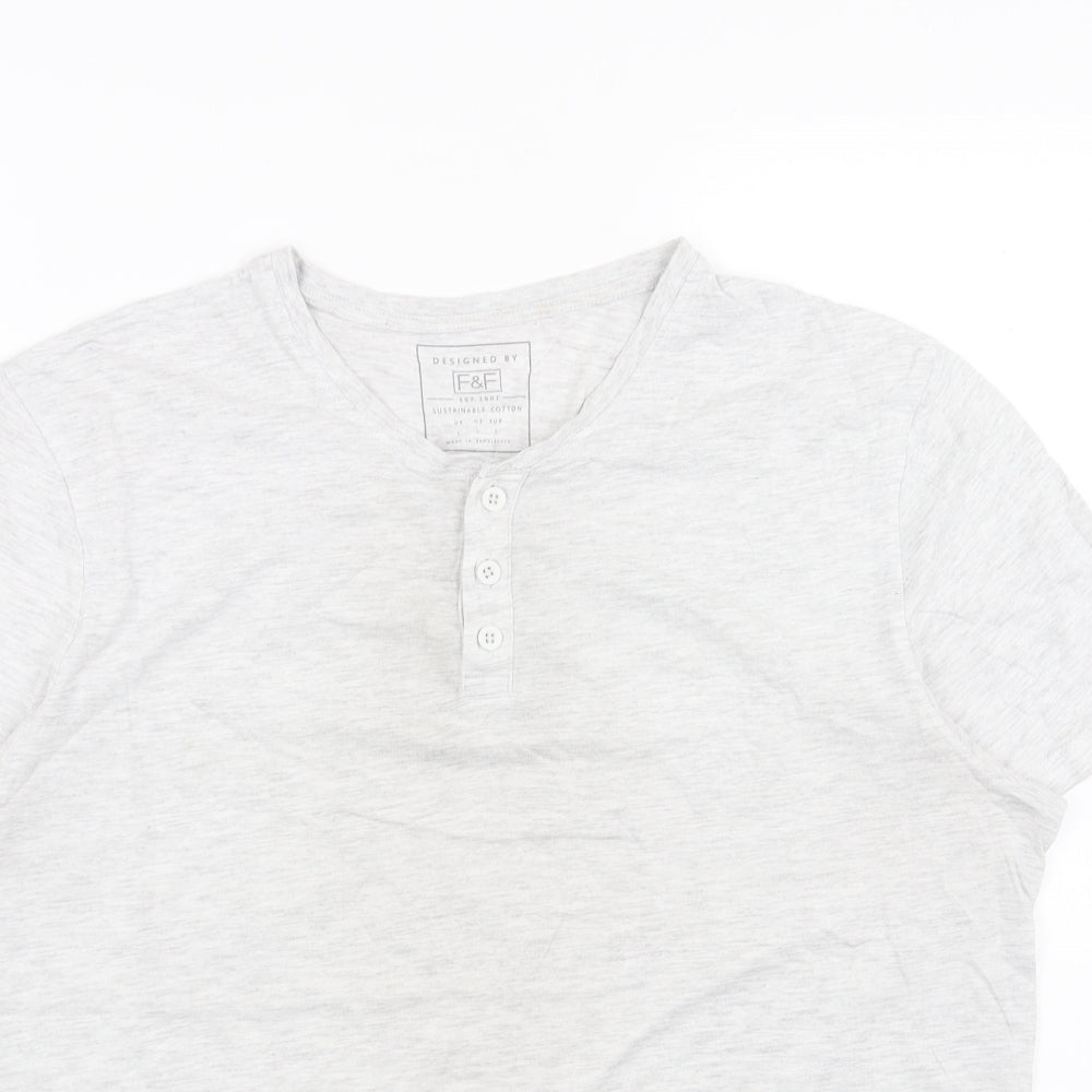 F&F Girls Grey Cotton Basic T-Shirt Size L V-Neck Button