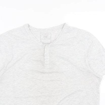 F&F Girls Grey Cotton Basic T-Shirt Size L V-Neck Button