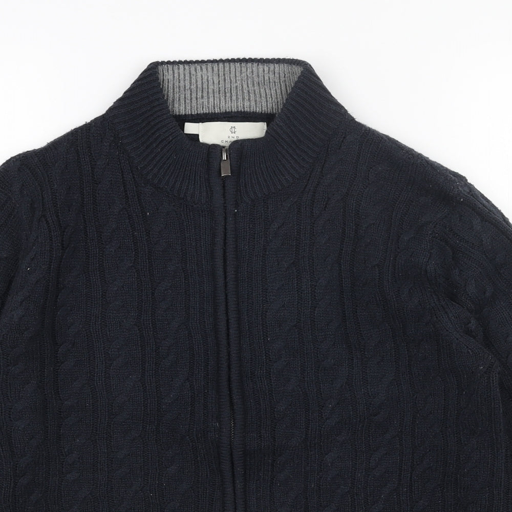 2ND CHAPTER Mens Blue High Neck Acrylic Full Zip Jumper Size S Long Sleeve