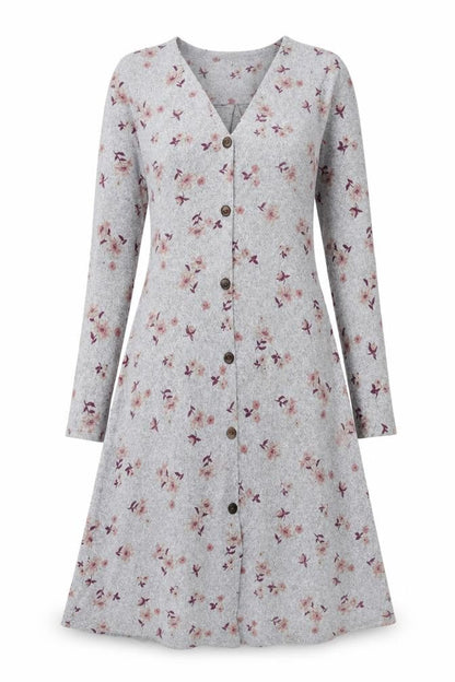 Monteau Womens Grey Floral Polyester A-Line Size XS V-Neck Pullover