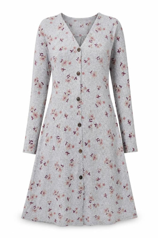 Monteau Womens Grey Floral Polyester A-Line Size XS V-Neck Pullover