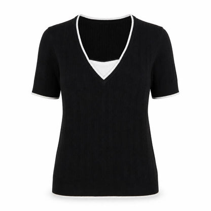Country Casuals Womens Black V-Neck Cotton Pullover Jumper Size S
