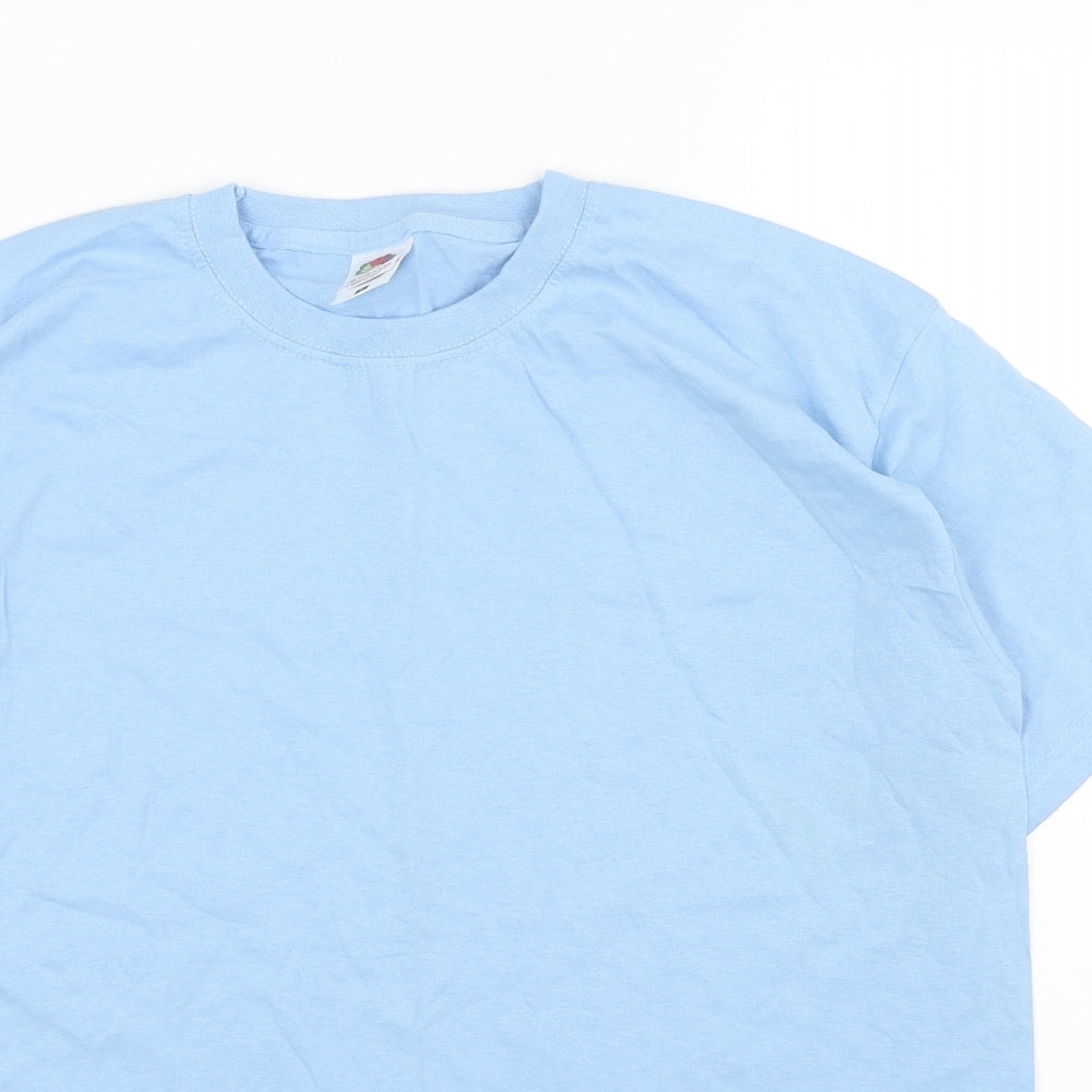 Fruit of the Loom Womens Blue Cotton Basic T-Shirt Size M Round Neck