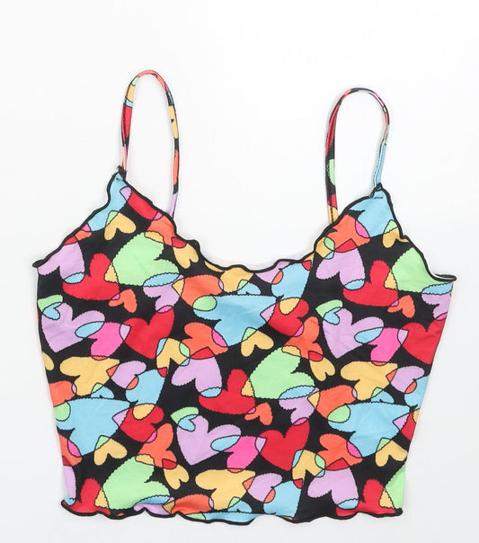 SheIn Womens Multicoloured Geometric Polyester Cropped Tank Size S Scoop Neck - Heart Pattern