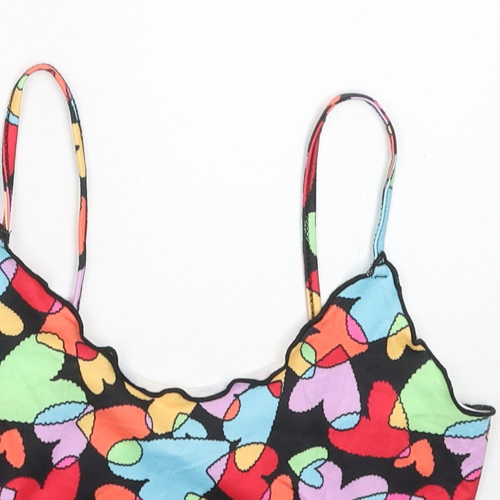 SheIn Womens Multicoloured Geometric Polyester Cropped Tank Size S Scoop Neck - Heart Pattern