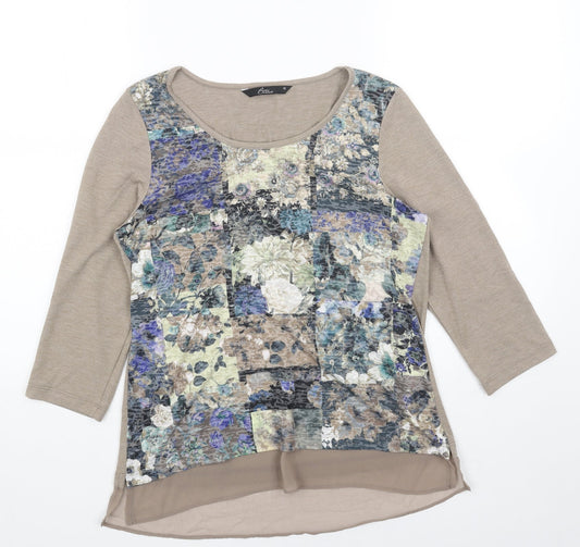 Bonmarché Womens Brown Geometric Cotton Basic Blouse Size 10 Round Neck