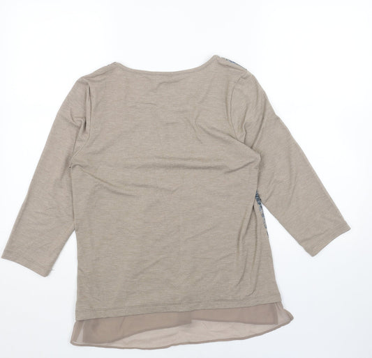 Bonmarché Womens Brown Geometric Cotton Basic Blouse Size 10 Round Neck