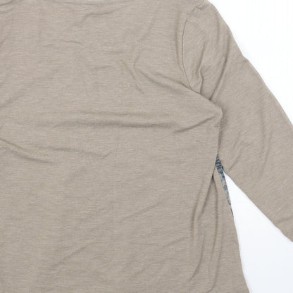 Bonmarché Womens Brown Geometric Cotton Basic Blouse Size 10 Round Neck