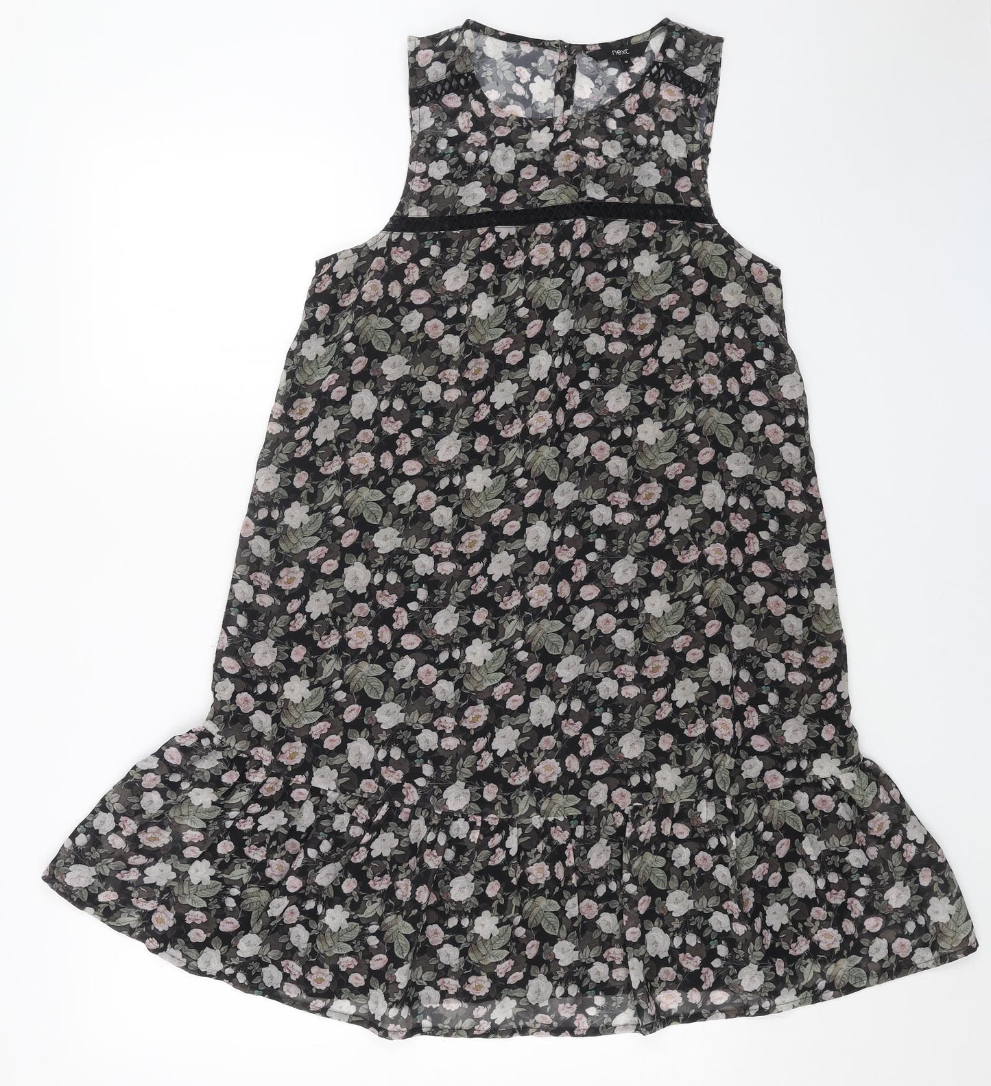 NEXT Womens Black Floral Polyester Tank Dress Size 10 Boat Neck Button