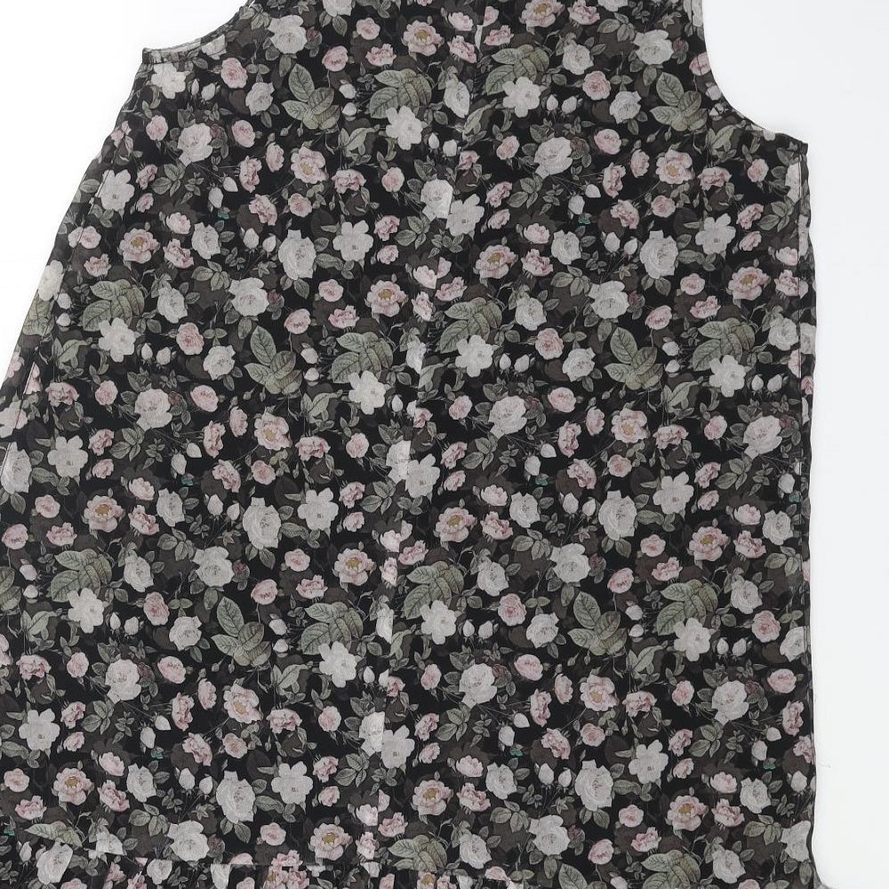 NEXT Womens Black Floral Polyester Tank Dress Size 10 Boat Neck Button