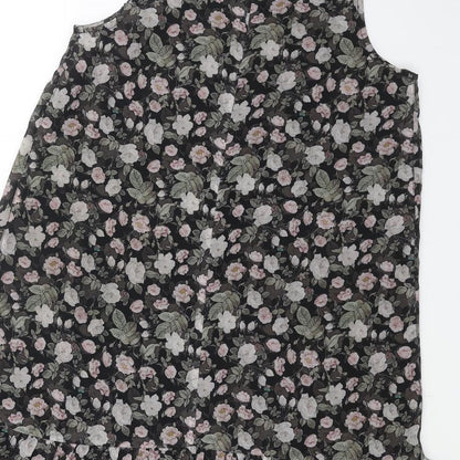 NEXT Womens Black Floral Polyester Tank Dress Size 10 Boat Neck Button