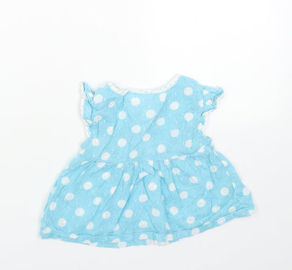 M&Co Girls Blue Geometric Cotton A-Line Size 9-12 Months Round Neck Button