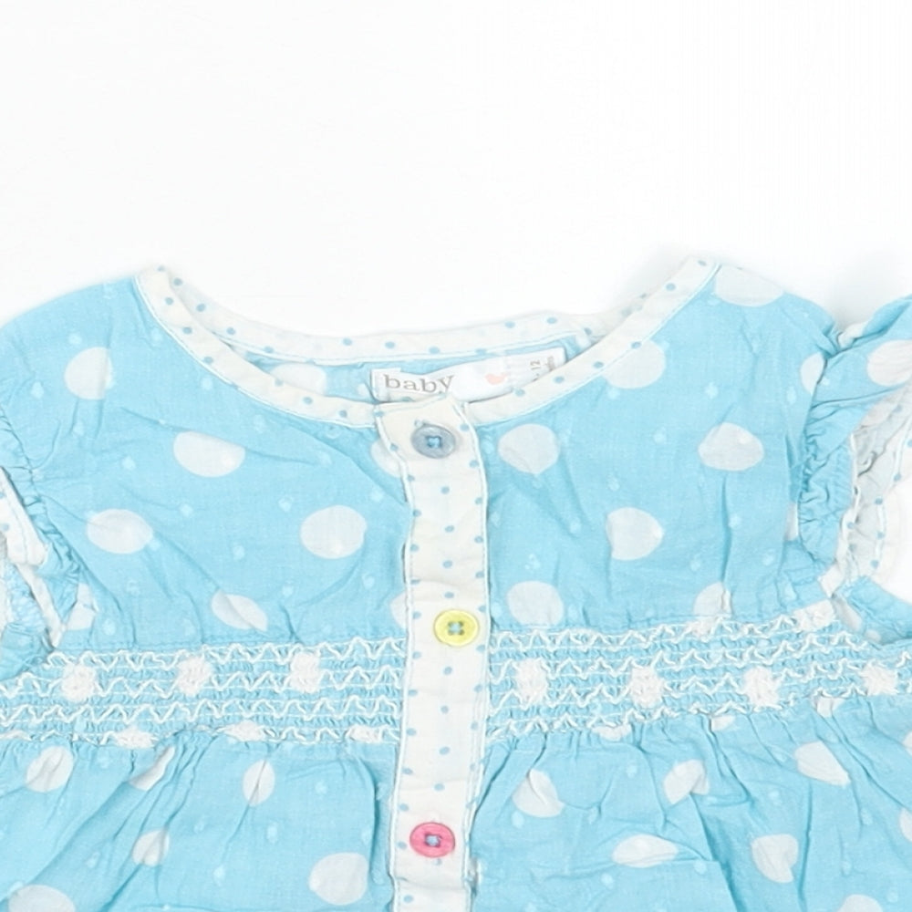 M&Co Girls Blue Geometric Cotton A-Line Size 9-12 Months Round Neck Button