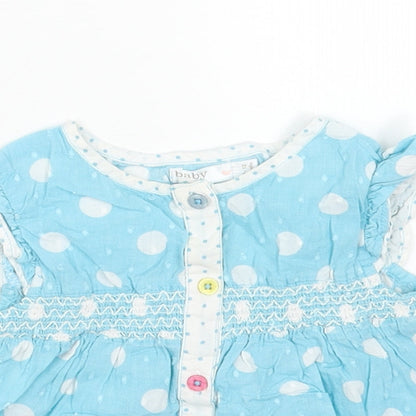 M&Co Girls Blue Geometric Cotton A-Line Size 9-12 Months Round Neck Button