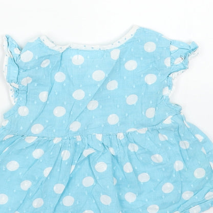 M&Co Girls Blue Geometric Cotton A-Line Size 9-12 Months Round Neck Button