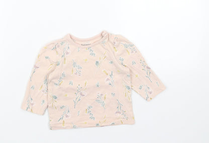 Nutmeg Pink Floral Cotton Basic T-Shirt Size 3-6 Months Round Neck Snap