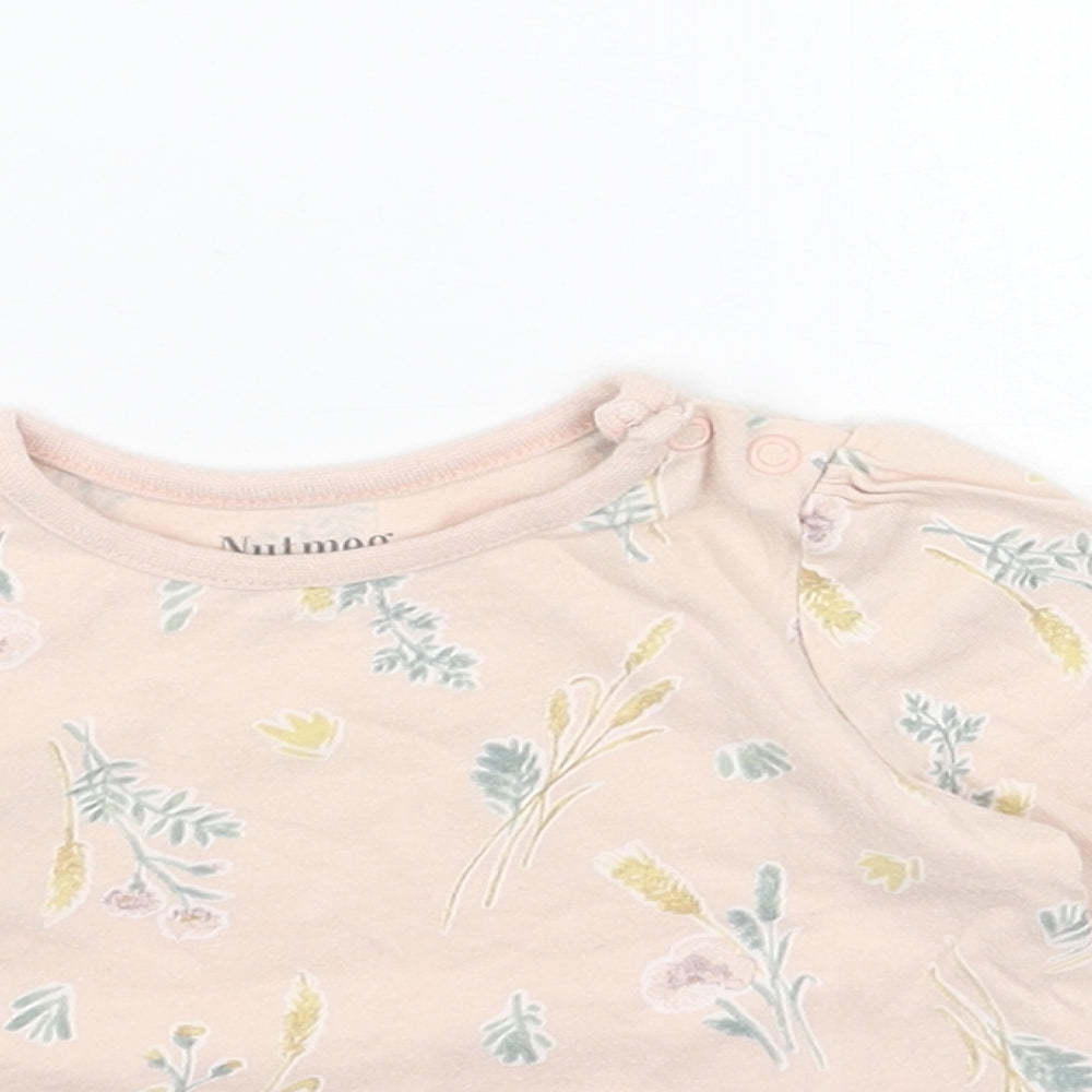 Nutmeg Pink Floral Cotton Basic T-Shirt Size 3-6 Months Round Neck Snap