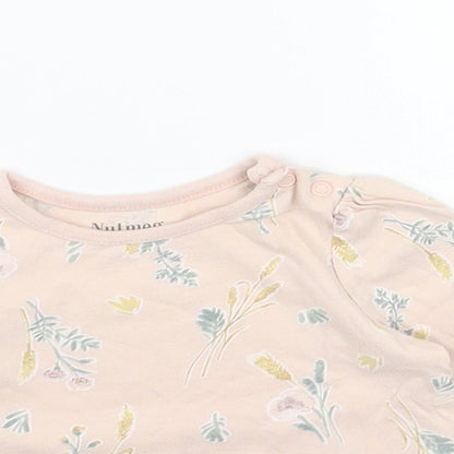 Nutmeg Pink Floral Cotton Basic T-Shirt Size 3-6 Months Round Neck Snap
