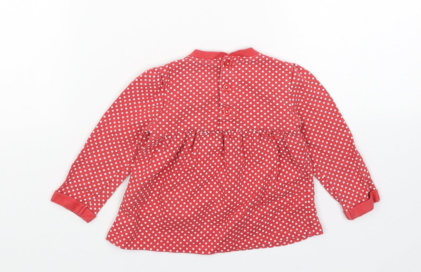 TU Girls Red Geometric Cotton Jumper Dress Size 6-9 Months Round Neck Button