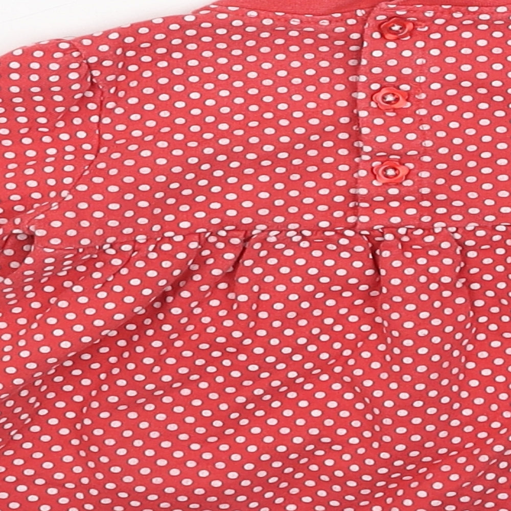 TU Girls Red Geometric Cotton Jumper Dress Size 6-9 Months Round Neck Button