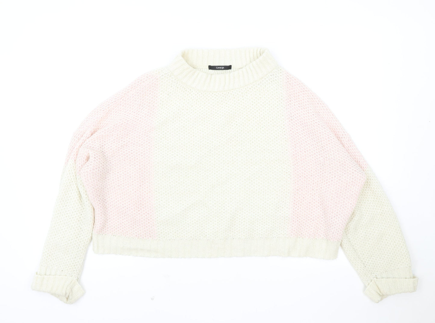 George Womens Ivory Round Neck Cotton Pullover Jumper Size 14 - Cropped