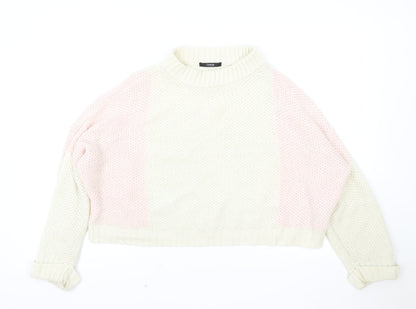 George Womens Ivory Round Neck Cotton Pullover Jumper Size 14 - Cropped