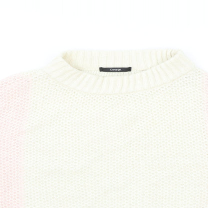 George Womens Ivory Round Neck Cotton Pullover Jumper Size 14 - Cropped