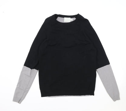 Topman Mens Black Round Neck Viscose Pullover Jumper Size S Long Sleeve