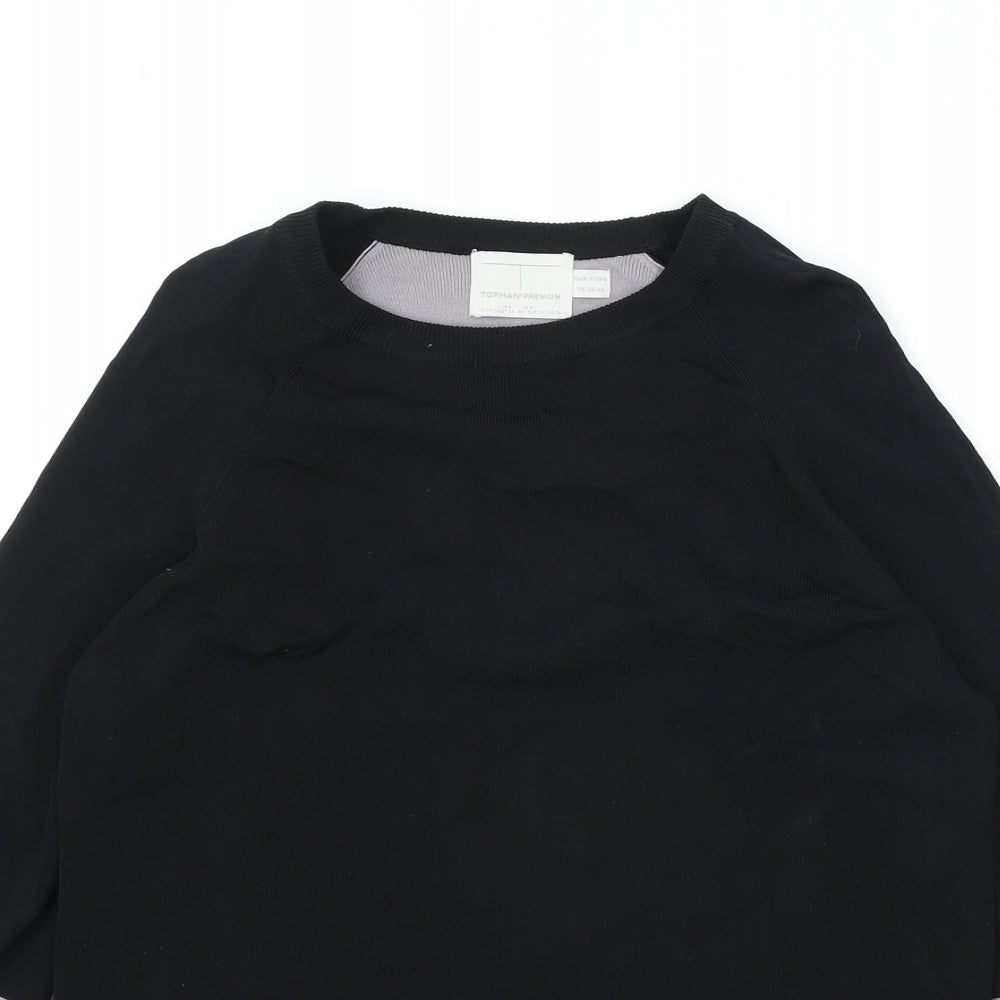 Topman Mens Black Round Neck Viscose Pullover Jumper Size S Long Sleeve