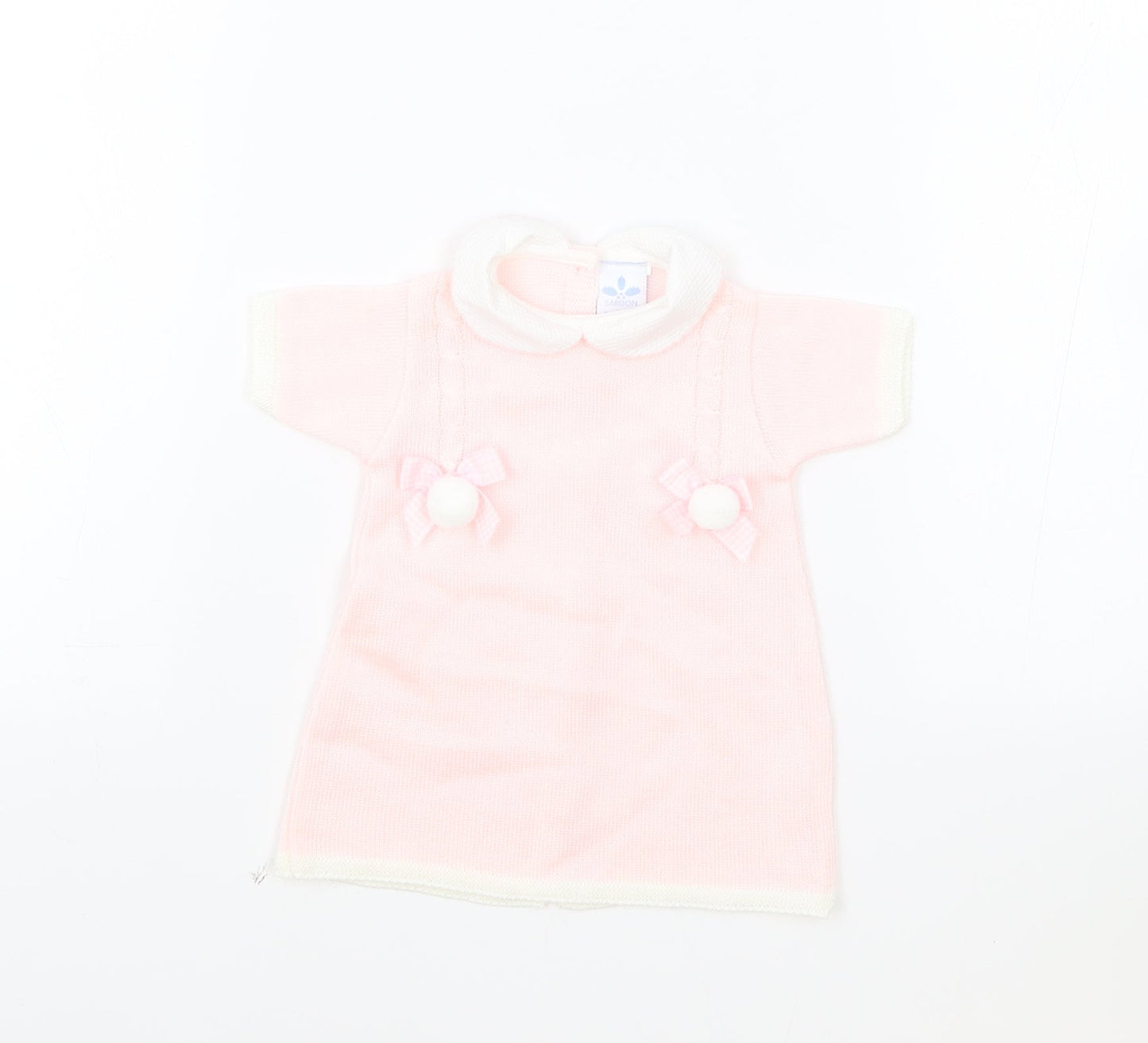 Sardon Girls Pink Acrylic Jumper Dress Size 3-6 Months Round Neck Button